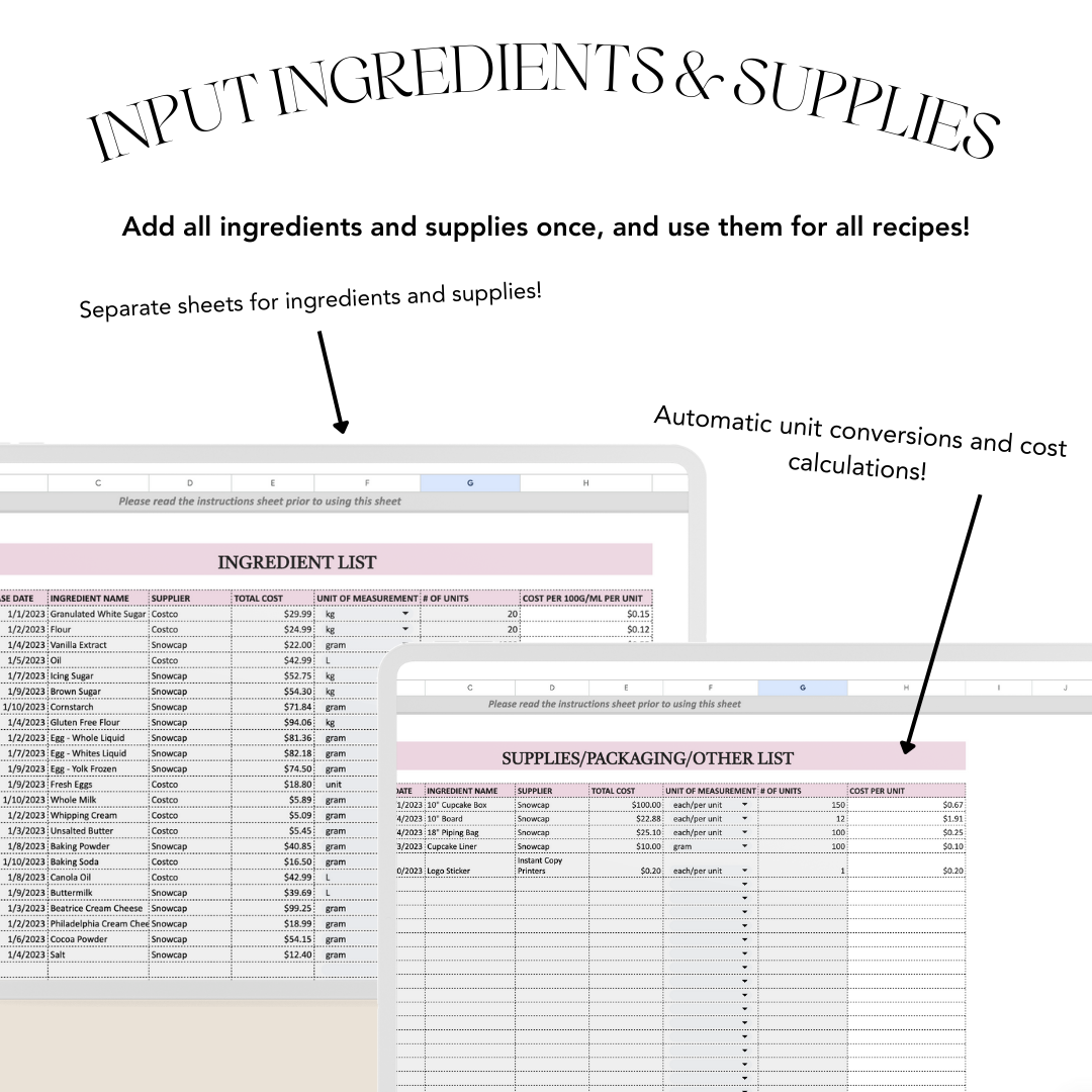 Recipe Costing, Pricing, & Management Spreadsheet