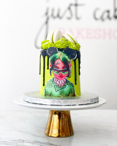 Size: 4" one tier. Icing exterior: lime green. 
